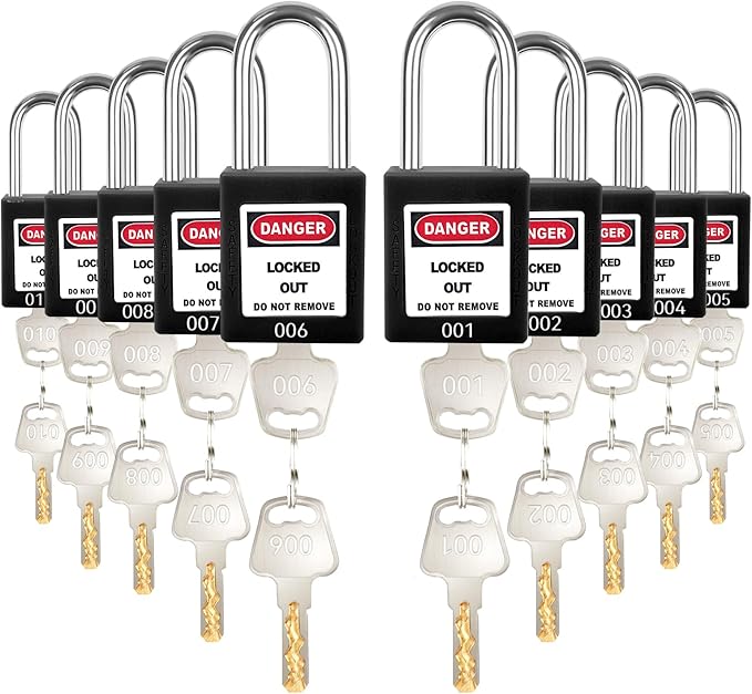 Lockout Tagout Locks Set-10pcs Black Loto Locks,Lockout Locks Keyed Different,2 Keys Per Lock, OSHA Compliant Lock Out Tag Out Padlocks,Safety Padlocks for Electrical Lockout Tag Out Kit