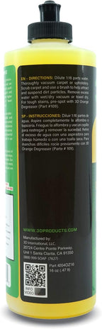 3D Upholstery & Carpet Shampoo - High Foam Stain Remover & Odor Eliminator Shampoo 16oz.