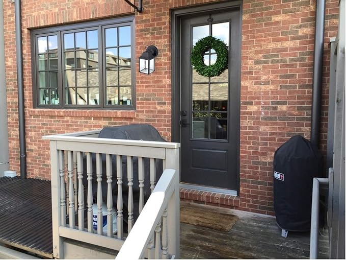 LIT-PaTH Small Outdoor LED Wall Lantern with Dusk to Dawn Photocell, 5000K Daylight White, 9.5W, 800 Lumen, Aluminum Housing Plus Glass, Outdoor Rated, 1-Pack, Black