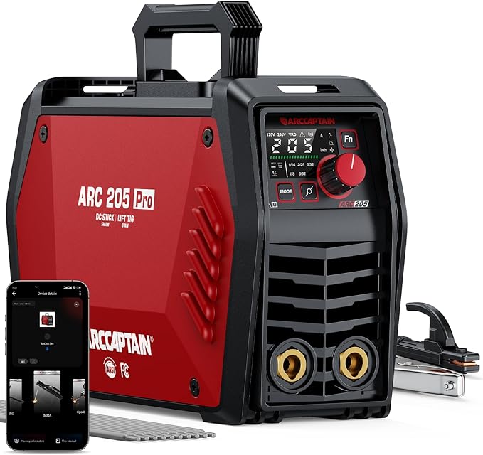 ARCCAPTAIN iControl ARC205 Pro Stick Welder, [APP Control] 205Amp ARC/Lift TIG Welding Machine, Large LED Display, IGBT Inverter 120V/240V MMA Welder with Hot Start, Arc force, and Anti-Stick