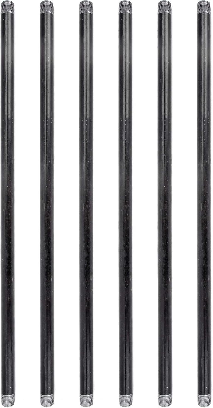 PIPE DÉCOR 1/2” x 24” Malleable Cast Iron Pipe, Pre Cut Connectors, Industrial Steel Grey Fits Standard Half Inch Black Threaded Pipes Nipples and Fittings, Build Vintage DIY Furniture, 6 Pack