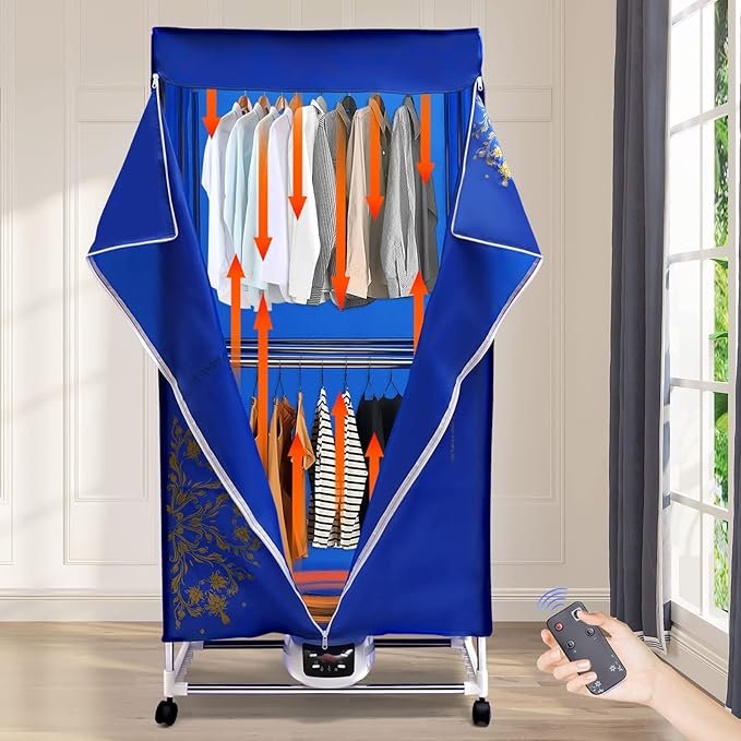 New Generation Electric Clothes Drying,2 Layers-Clothes Dryer Portable Travel Dryer Machine,30kg Indoor Wet Laundry Warm Air Drying,Timing Function/Intelligent Remote Control Design.