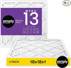 Simply 18x18x1 Air Filter, MERV 13, MPR 1500, 4 Pack, For Home AC Furnace & HVAC (Actual Size: 17.75"x17.75"x0.75") DUST, Pet, & Allergy Control