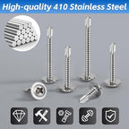 200PCS Sheet Metal Self-Drilling Screws Assortment Kit - #8 Truss Head Stainless Steel Self-Tapping Screws, 6 Sizes (1/2" to 1-1/2") for Sheet Metal, Auto & Roofing