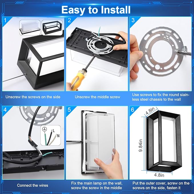 ledmo Porch Wall Light Outdoor Wall Sconce, Modern LED 1800LM 6000K Daylight Wall Light Fixture, 18W Aluminum Acrylic Shade Exterior Lighting for House, Patio, Backyard, Stairway, 6 Pack