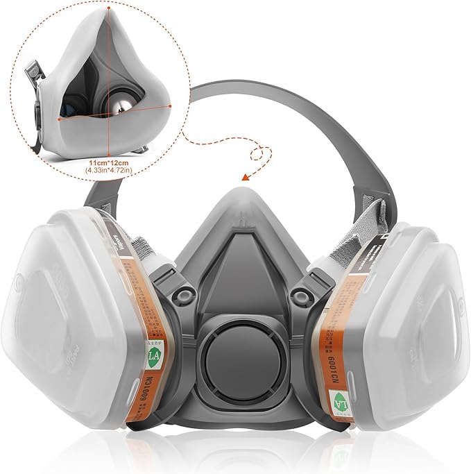Respirator Gas Mask Reusable Half Face Cover with Filters for Painting,Spraying,Woodworking,Construction,DIY and Professional Work Protection Against Dust,Fumes,Organic Vapor,Chemicals,Asbestos 6200