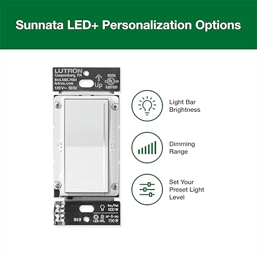 Lutron Sunnata Touch Dimmer Light Switch with Wallplate, LED+ Advanced Technology for LED and Incandescent, 3 Way/Multi Location, STCL-153MW-WH, White