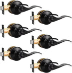 Knobonly 6 Pack Matte Black Privacy Door Levers Interior Door Handles for Bedroom and Bathroom Door Knobs Keyless Privacy Door Handles with Lock, Zinc Alloy Reversible for Right/Left