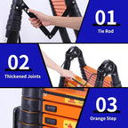 JADDUO 16.5FT A-Frame Telescoping Ladder Aluminum Compact Extension Ladder with Tool Platform & Stabilizer Bar Portable RV Ladder for Camper/Motorhome, 330lbs (Black)