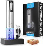 Zulay Kitchen Electric Wine Opener With Charging Base - 3-In-1 Automatic Wine Bottle Opener & Foil Cutter - Rechargeable Wine Opener Electric For Smooth & Fast Uncorking
