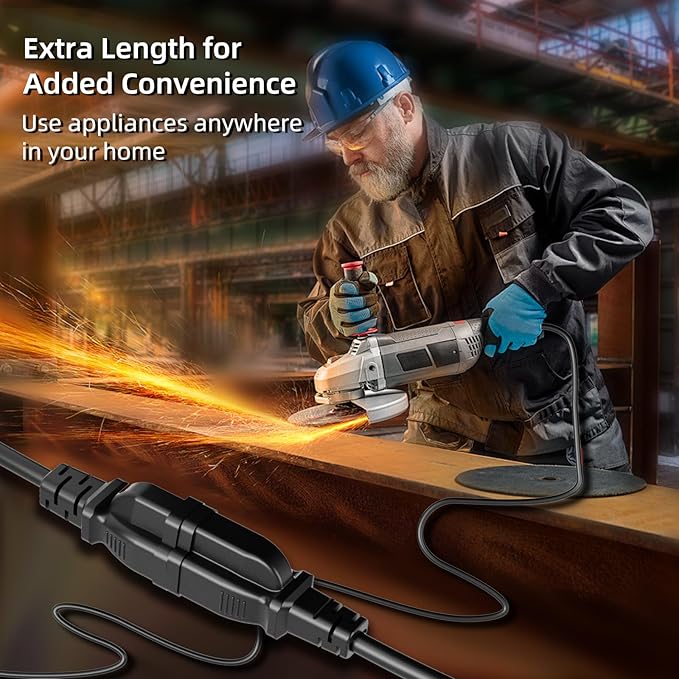 6 FT Outdoor Extension Cord Waterproof, Black, 3-Prong Power Cord, 16 AWG SJTW, 13A 1625W, Grounded, General Purpose Long Extension Cord for Lawn & Garden, ETL Listed