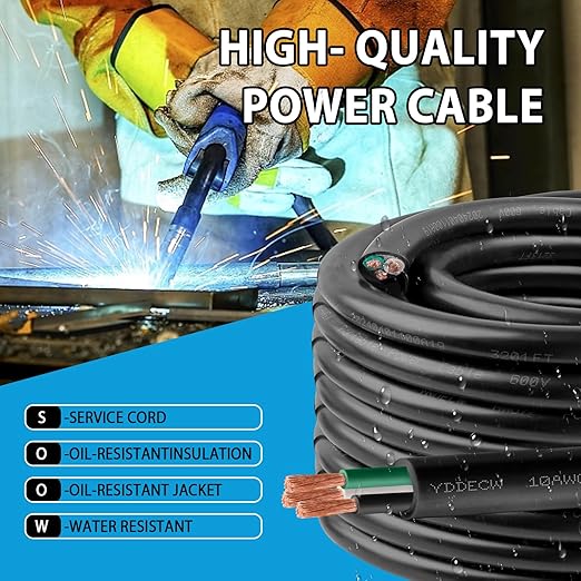 75ft 10/3 10 AWG Portable Power Cable (3 Conductor) - SOOW 600V 10 Gauge Electric Wire for Motor Leads, Portable Lights, Battery Chargers and Machinery - 3 Conductor - 75 Feet Electrical Cord