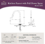 Bath Royale Modern Kitchen Faucet with Pull Out Spray - Single Control, All Metal, Stainless Steel