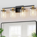 DORESshop 4-Light Black and Gold Vanity Lights with Clear Glass Shade, Over Mirror for Bathroom, Hallway, Bedroom, Living Room, ETL Listed