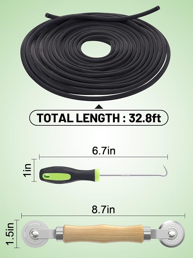 Screen Repair Kit - 3 in 1 Screen Tools Including Screen Roller Screen Spline (32 ft) Removal Hook and Instruction for Replacing & Installing Door Window Screens