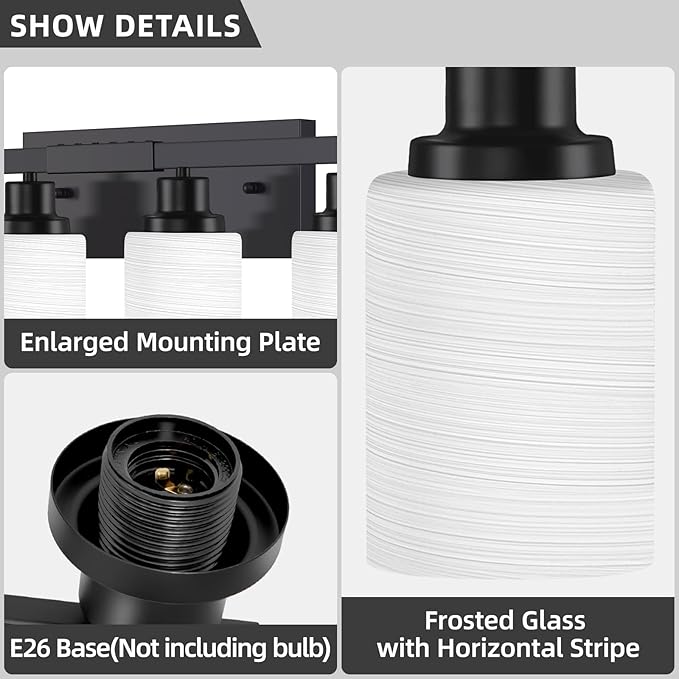 8-Light Bathroom Light Fixtures Over Mirror, 52inch Modern Matte Black Vanity Lights with White Frosted Glass Shade, Bathroom Wall Lamp Sconces for Mirror Bedroom, Living Room Hallway