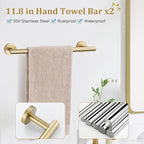 TURS Brushed Gold 10 Pieces Bathroom Hardware Set, SUS304 Stainless Steel 24 Inch Bath Towel Bar Set, Round Bathroom Accessories Kit Wall Mounted