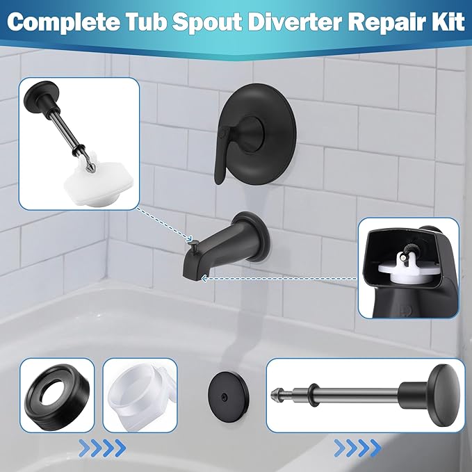 Enhon 2 Set Tub Spout Diverter Repair Kit, Includes 2 x Diverter Valve Stems, 2 x Cup Seals and 2 x Gates, Bathroom Shower Bathtub Leaky Faucet Repair Replacement Parts(Matte Black,Classic)