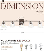 Bronze Bathroom Light Fixtures, HWH 5-Light Farmhouse Bathroom Lighting Fixture Over Mirror, Vanity Wall Sconce Oil-Rubbed Bronze with Square Glass Shade, 5HY68B-5W ORB