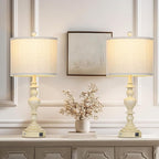 27" Farmhouse Table Lamps Set of 2, Vintage Bedside Lamps with USB A+C Charging Ports, 3-Way Dimmable Touch Control Traditional Nightstand Lamp for Living Room Beige (Bulbs Included)