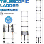 RIKADE Telescoping Ladder 10.5FT & Attic Ladder, Heavy Duty Aluminum with Non-Slip Feet, 330lb Capacity for RV, Attic, Roof & Multi-Surface Use