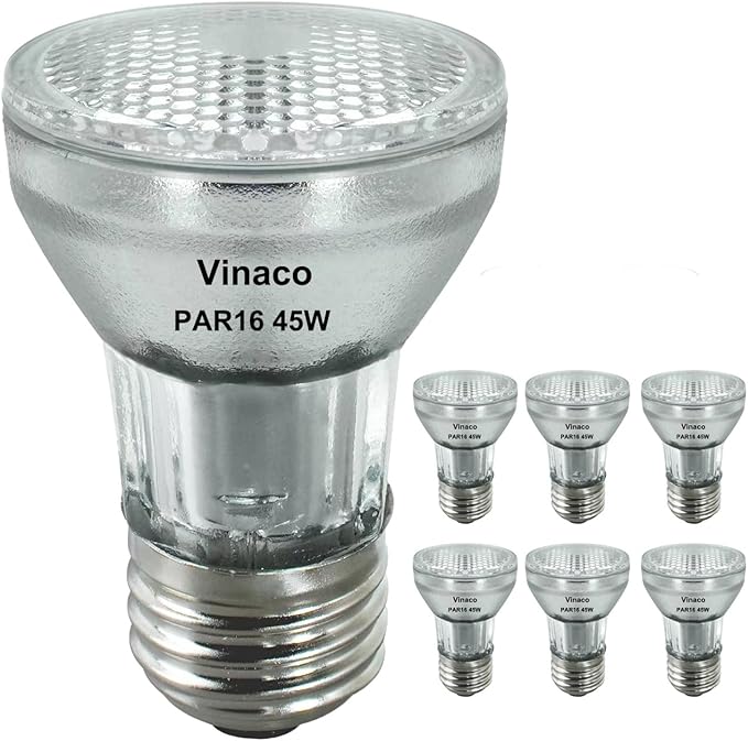 Vinaco PAR16 Bulb 120V, 6 Pack High Output Dimmable Par16 Flood 45W(39W Equivalent), 2800K Warm White, Long Lifespan Halogen Par 16 with E26 Base for Range Hood Lights, Table Light, Track Light