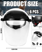 6 Pack Safety Face Shield for Grinding and Cutting, Full Impact Resistant Face Shield Mask for Work Chemical Woodworking (Black)