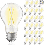 VOLIVO 24 Pack A19 Vintage LED Edison Bulbs, Dimmable, 60W Equivalent, High Brightness 5000K Daylight, Ultra-Bright, 7W E26 Standard Base, CRI80+, 800Lumens, Clear Glass Filament Bulb for Home