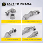 50 PCS 1/2" Liquid Tight Connector NPT Non-Metallic for PVC Electrical Flexible Conduit Fittings - Sturdy, Quick Installation, UL Listed for Home Outdoor Tubes Tools