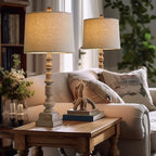 Oneach 27.75" Vintage Farmhouse USB Table Lamps Set of 2 for Living Room Bedroom Traditional Bedside Nightstand Lamp with Dual USB Port Resin Table Lamp with Rotary Switch for Living Room Bedroom