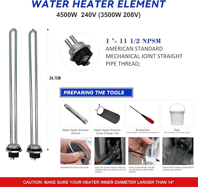 LONG TERM EWH-01 Electric Water Heater Tune-Up Kit, Includes 4500W 240V Water Heater Elements, Upper Thermostat, Lower Thermostat, Elements Gaskets