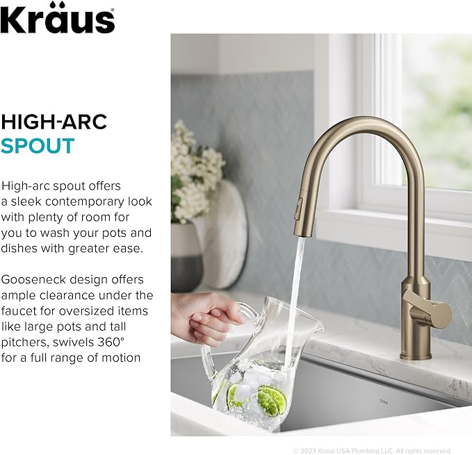 KRAUS Oletto Touchless Sensor Pull-Down Single Handle Kitchen Faucet in Spot-Free Antique Champagne Bronze, KSF-2830SFACB