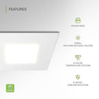 ASD 6 Pack LED Recessed Square Ceiling Light 6 Inch with Round Back, 5 CCT 2700K-5000K, Ultra-Thin Dimmable Wafer Lights with Junction Box, 15W 1266LM Canless Recessed Lighting, Slim LED Downlight, UL