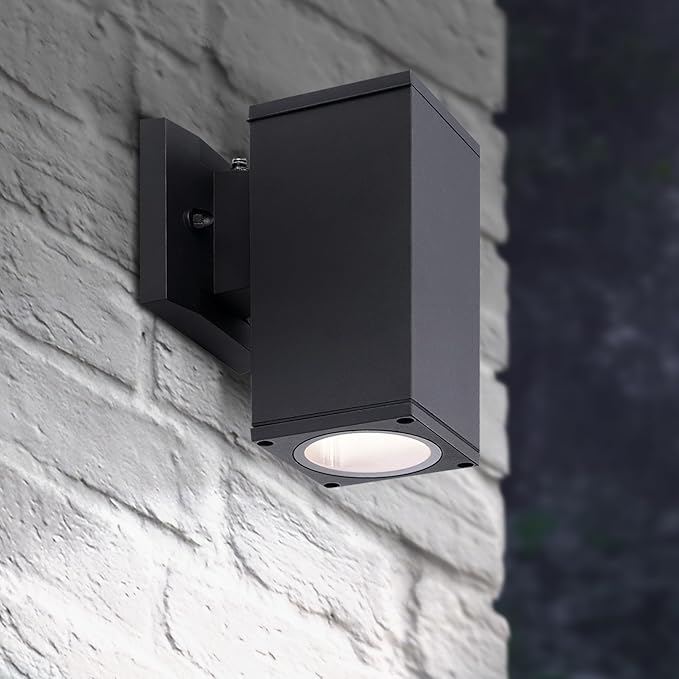 ASD 1 Light Square Dusk to Dawn Outdoor Wall Light Fixture | 60W E26 Bulb Socket 120V ETL Cylinder Up Down Lights | LED/CFL/Incandescent Bulb Wall Sconce | Front Door, Porch, Patio | Black