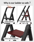 6 Step Ladder, Lightweight Folding Step Stool with Convenient Handgrip,Aluminum 330lbs Capacity Step Ladder for Office,Household,Kitchen(Black)