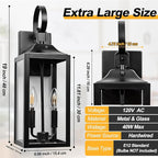 Black Dusk to Dawn Outdoor Wall Lantern 2-Light, 19" Large Outside Modern Porch Sconce Light Fixture, Industrial Porch Light Wall Mount with Glass, Waterproof Farmhouse Exterior Lamp Lighting