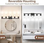 5-Light Bathroom Light Fixtures, 31" Modern Vanity Lights Over Mirror with Clear Glass Shades, Matte Black Light Fixture, Classic Wall Light Fixture for Mirror Living Room Cabinet Bedroom Porch