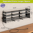 12 Cordless Drill Holder Large Power Tool Organizer Wall Mount with Side Pegboard & Screwdriver Holder, 4-Tier Heavy Duty Metal Tool Storage Rack with 4-Outlet Power Strip
