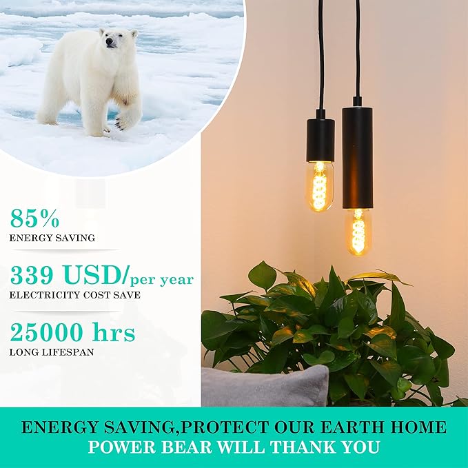 AMDTU LED Edison Vintage Light Bulbs 25 Watt Equivalent 4W E26 Base Amber Warm Yellow Filament Non Dimmable T45 Tubular Bulb Soft Warm 2200K 4 Pack 200 Lumens Ideal for Lamps,Pendants,Wall Sconces