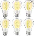 TJOY 6 Pack A19 Vintage LED Edison Bulbs, Dimmable Light Bulb 60W Equivalent, High Brightness 5000K Daylight, Ultra-Bright, 8W E26 Standard Base, 800Lumens, CRI80+, Clear Glass Filament Bulb for Home