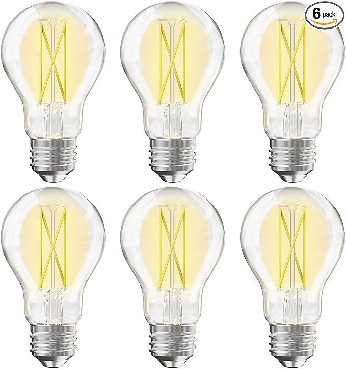 TJOY 6 Pack A19 Vintage LED Edison Bulbs, Dimmable Light Bulb 60W Equivalent, High Brightness 5000K Daylight, Ultra-Bright, 8W E26 Standard Base, 800Lumens, CRI80+, Clear Glass Filament Bulb for Home