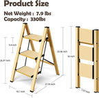 Taranta 3 Step Ladder,Aluminum Lightweight Folding 3 Step Stool with Anti-Slip Wide Pedal,330lbs Capacity Step Ladder for Household,Kitchen,Office - Gold