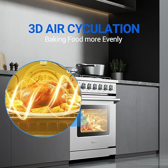 AAOBOSI 36 Inch Front Control Gas Range Oven with 6 Cooktop Burners, 6 Cu. Ft 18000 BTU Convection and Self Clean, Freestanding Heavy Duty Gas Range Stove with Halogen Light,Large Capacity,Silver