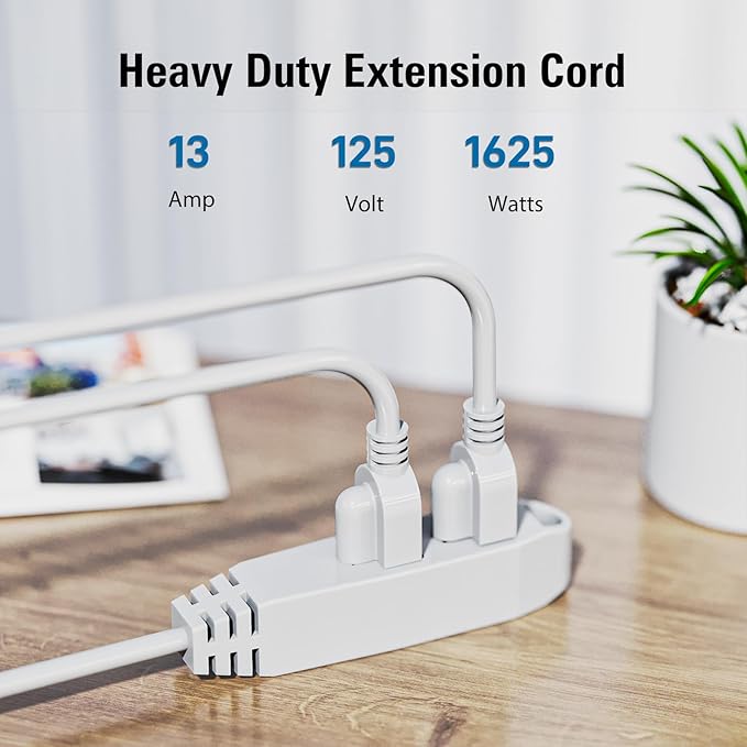 K KASONIC - 12-Feet 3 Outlet Extension Cord, UL Listed, 16/3 SJTW 3-Wire Grounded, 13 Amp 125 V 1625 Watts, Multi-Outlet Indoor/Outdoor Use, White