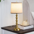 Set of 2 Gold Table Lamps, 24" Electroplated Gold Bamboo Base with White Linen Shade, Compact Nightstand Lamps for Bedroom, Living Room, Office Decor