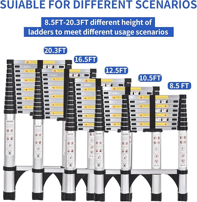 JADDUO Telescoping Ladder 12.5 FT Extension Ladder Aluminum Lightweight Telescopic Ladders with 2 Triangle Stabilizers Ladders for Travel & Home & RV