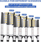 JADDUO Telescoping Ladder,8.5 FT Extension Ladder,Aluminum Lightweight Telescopic Ladder with 2 Triangle Stabilizers, Telescoping Attic Ladder RV Ladders for Travel,Collapsible Ladders for Home,Black