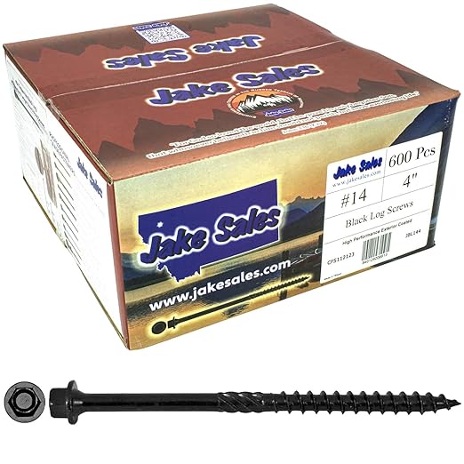 Jake Sales #14 X 4 Heavy Duty Black Timber/Log/Landscaping Wood Screws - Exterior Coated Heavy Duty Screws. 1 x Full Box - 600 Screws