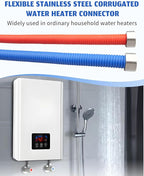 Flexible Stainless Steel Corrugated Water Heater Connector, Hot and Cold Color Water Heater Hose, 1/2" FIP x 1/2" FIP 24" Length