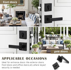 1 Pack Keyed Entry Door Lever and Double Cylinder Deadbolt Set, Keyed Alike Reversible Lockset, Matte Black Square Interior/Exterior Handleset for Bedroom, Front Door